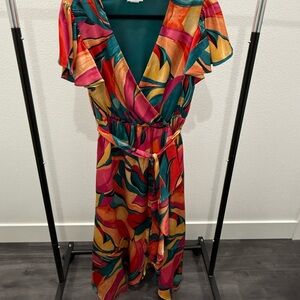 Nicole Miller Multicolor Wrap Midi Dress
